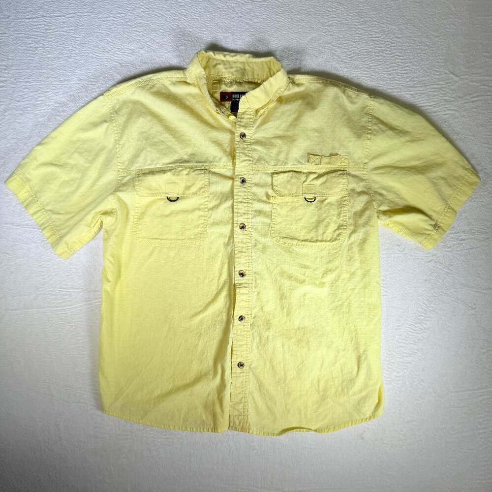 Reel Legends Shirt Mens XL Yellow Short Sleeve Button Up‎ Cotton Fishing Hiking